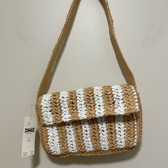 NWT Anthropologie striped Raffia Shoulder Bag In Beige small - Picture 2 of 7